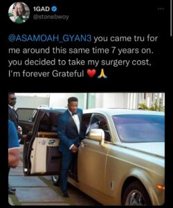 I'm forever grateful - Stonebwoy appreciates Asamoah Gyan for paying his surgery cost 4